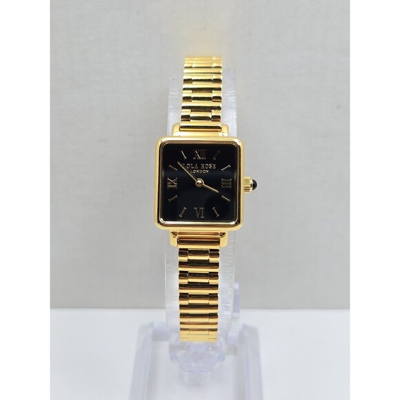 Lola Rose Cube Black Onyx Gold Tone Square Womens Dress Quartz Watch New Battery main image 5